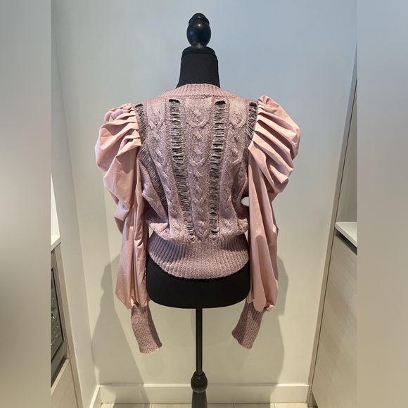 KATE HEWKO Distressed Puffed Sleeve Sweater in Dusty Pink - Size 6 - Picture 6 of 6